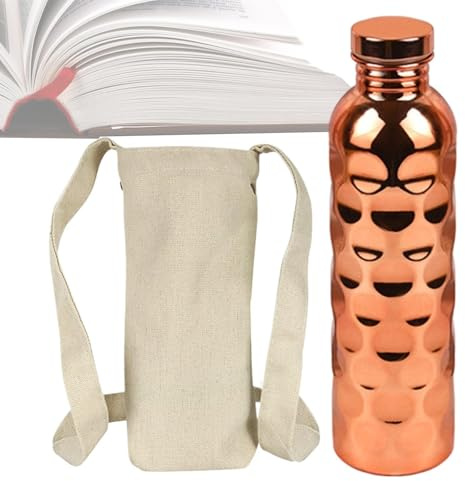 Bottiglia d'acqua in rame - Coperchio bicchiere ayurvedico, in metallo, finitura martellata, mantiene le bevande fresche e rinfrescanti, attrezzatura per l'idratazione del benessere, trentadue