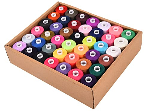 Jiawu Sytrådsset, 1000 Yards 42 Färger Polyester Symaskinstråd, Broderimaskintråd med Spolar Sortiment för Hushållens Gör-det-själv-projekt