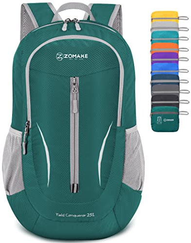 ZOMAKE Lightweight Foldable Backpack, Packable Rucksack 25L Folding Small Back Pack Foldaway Ultralight Daypack for Women Men Travel Hiking Walking (Dark Green)
