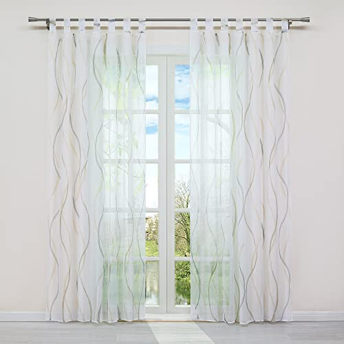 HongYa 1 Stück Voile Gardine Transparenter Vorhang mit Schlaufen Wellen Druck H/B 245/140 cm Bunt Sand