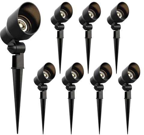 Malibu 8 Pack Low Voltage Spotlights Outdoor Landscape Lighting 20W 145 Lumens Halogen Flood Light 2800K with Plastic Spike and Connector for Garden Pathway Driveway 8301-9604-08