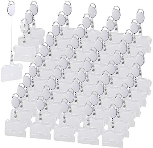 General Office Ausweishülle mit Band: 50er-Set Ausweishüllen aus Hartplastik, 60-cm-Jojo-Befestigungs-Clip (Kartenhülle mit Band, Kartenhalter mit, Zip)