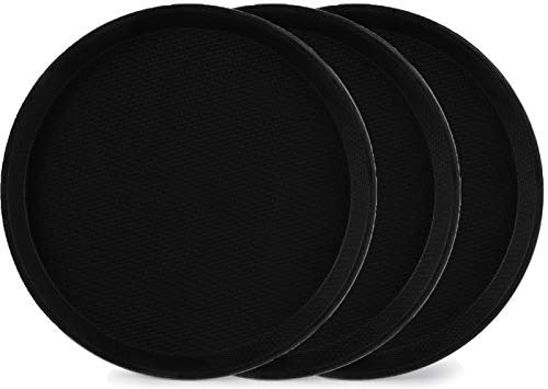 TOPZEA 3 Pack Restaurant Serving Trays, 11 Food Serving Tray Round Fiberglass Tray Non Slip Food Service Trays Platters for Restaurant, Parties, Breakfast, Cafe, Bar, Black