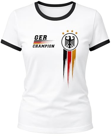 MoonWorks® Damen WM-Shirt Deutschland Fußball Fanshirt Germany Champion Weltmeisterschaft 2026 Weiss-schwarz XL