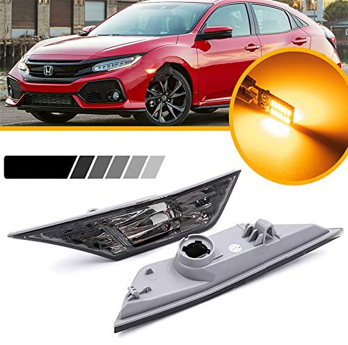 LED Side Indicator Side Indicator Turn Signal Smoke Lens LED Amber Light Side Bulb Compatible with 2016-2019 Hon.da Civic