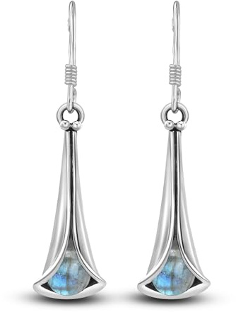 Unique Gems feminine Damen Ohrhänger echte Labradorit Tropfen 3.2 Karat 925 Sterling Silber in Juweliers- Qualität