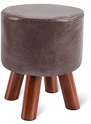 Sitzbank Holz Klein, Sitztruhe Holz Outdoor, Sitzhocker, Pouf Hocker, Sitzpuff Leder, Füße aus Massivholz, für Wohnzimmer, Flur, Kinderzimmer