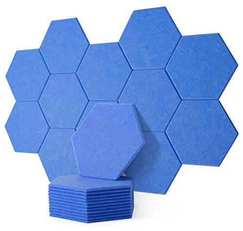 Rdutuok 12 Pack High Density Hexagon Acoustic Panels,Acoustic Foam Panels 30 x 26 x1 cm Beveled Edge Tiles Sound Proof Padding for Recording Room,Offices,Home and Wall Decoration Blue