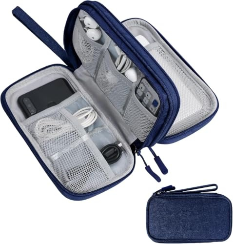 Simpolor Kabeltasche, Doppelte Schichte Elektronik Cable Organizer Bag für Travel Kabel Organizer Elektronische Zubehör Case für Kabel, Powerbank, USB-Laufwerk, Ladegerät, Maus, SD Karten - Blau