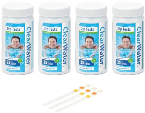 Clearwater Hot Tub, Pool and Spa Test Strips x 100-3 in 1 - Measures Chlorine, PH and Total Alkalinity