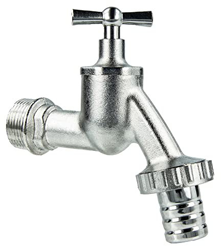 tecuro Auslaufventil 3/4 Zoll, Knebeloberteil, Schlauchtülle, Dichtband - Messing mattverchromt - 22734-SD