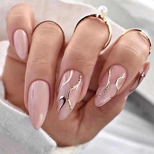 Sethexy Künstliche Nägel Mandelform Kurz Pastell Hochzeit Fingernägel Glitzer Falsche Nägels Glänzend Kunstnägel 24Stück Acryl Nägels zum Aufkleben für Frauen und Mädchen