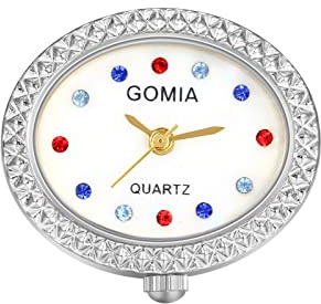 JewelryWe Novedoso reloj de dedo clásico redondo colorido dial reloj de cuarzo anillos ajustable anillo abierto reloj para el día de la madre, plateado, (Oval Colorful Dot Silver), Classic