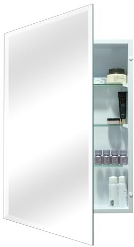 HESONTH Medizinschrank mit abgeschrägtem Spiegel, 55,9 x 76,2 cm, wasserdichter Badezimmer-Aufbewahrungsschrank, rahmenloser Spiegelschrank, verstellbare Regale, versenkt oder Oberflächenmontage