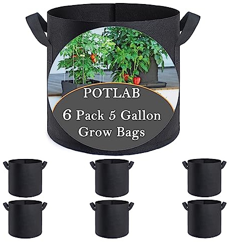 POTLAB Pflanzsack 20L Stofftopf 11L mit Tragegriff - 6 Stück, Wiederverwendbare Pflanzensäcke für Kartoffeln, Tomaten, Erdbeeren, Atmungsaktiv & Drainage, Grow Bag, Pflanztaschen für Draußen.