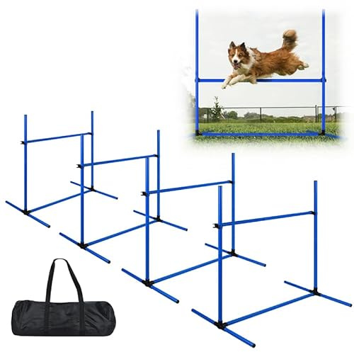YUENFONG Agility Hürdenset Hunde Slalom Stangen Training 4 x Hürden Set Höhenverstellbar Hundesport Ausrüstungs, 104 x 70 x 101 cm, Blau