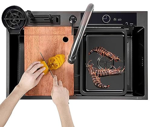 Lavello da cucina Lavello a vasca singola Lavello in acciaio inossidabile 304 Lavabo da cucina domestico Lavastoviglie sottopiano (Colore : Nero, Dimensioni : 68 * 46CM)