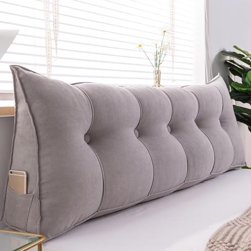 UYSELA Keilkissen Lesekissen für Bett und Sofa Lehnenkissen Rückenkissen Kopfteil Bett Rückenlehne Großes Dreieckiges Lendenkissen für Sofa Lendenkissen Bettkopfteil,Grau,Length 180cm/70.86in