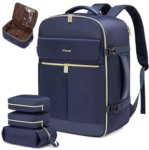 LOVEVOOK Handgepäck Rucksack Damen Herren, Groß 40L Travel Backpack Reiserucksack Flugzeug 17 Zoll Laptoprucksack, Wasserdicht Kofferrucksack Carry On Luggage Reisetasche für Reisen Blau
