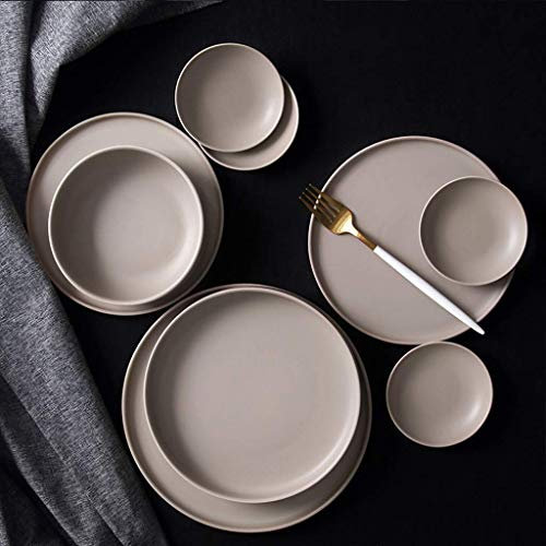 Juegos de cena de cerámica, 21 piezas de platos llanos de porcelana marrón esmerilado mate - Tazón/Plato | Vajilla combinada de porcelana para restaurante