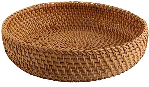 Wanjorlay Handgemachte Herbst Rattan Weben Runde Ablage Korb Obst Schale Rattan Brotkorb für KüChe Lebensmittel Picknick Brot Diverse Mini Behaelter