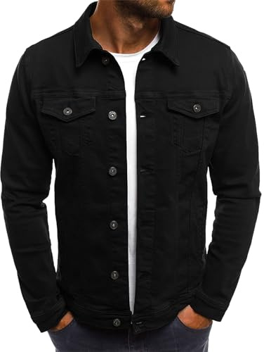 amropi Giacca di Jeans Uomo Giubbotto Casual Denim Giubbino Slim Fit Jacket Nero, L