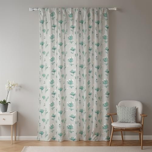 ggaimwf Cortinas de Flores para Dormitorio y Sala de Estar - Hojas Verdes para Ventana, Cocina, Comedor, Puerta de Patio - 117x183cm con Bolsillo para Barra - 1 Panel