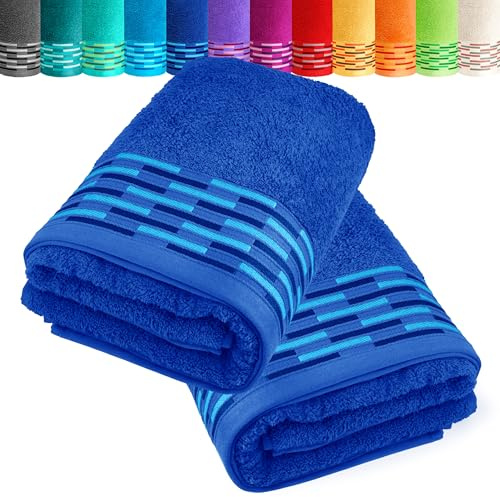 Lashuma großes Duschhandtuch 2er Set Königs Blau, Lugano Frottee Handtücher 70x140 cm