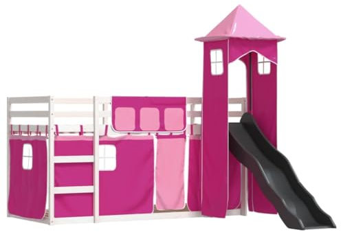vidaXL Letto a Castello con Scivolo e Tende Rosa 80x200 cm