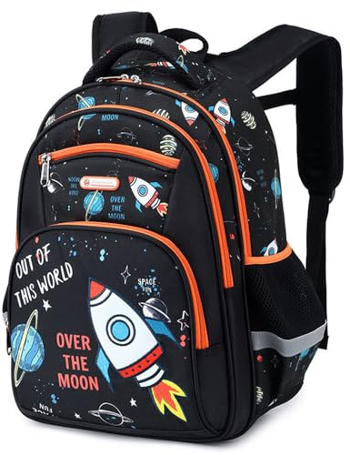 Morbuy Kinder Schule Rucksack Mädchen Jungen, Karikatur Raumschiff Drucken Handtaschen-Rucksack für Arbeit Business Reisen, Wasserdicht Schulrucksack Lehrertasche für Herren Damen (orange)