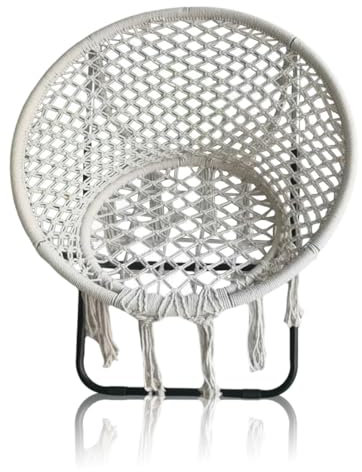 HI SUYI Folding Macrame Saucer Moon Chair Rope Cozy Lounger Chair Oversized for Bedroom Indoor Outdoor Home Patio Porch Deck Yard Garden