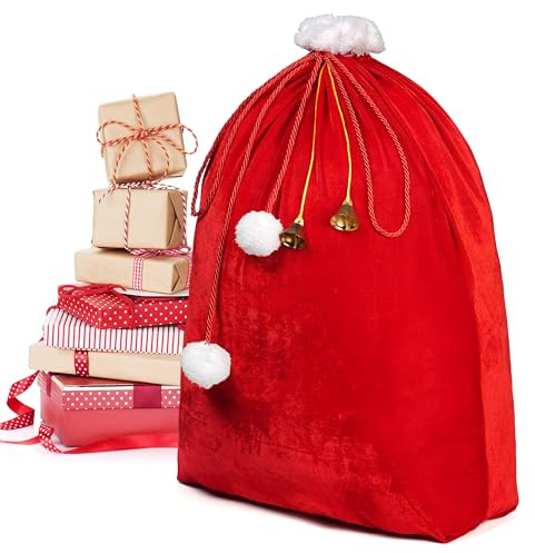 JOYIN Saco de Navidad de terciopelo Saco de Papá Noel Saco de Santa Bolsa de regalos Saco de Papá Noel para regalos Rojo y Blanco 78 cm x 68 cm
