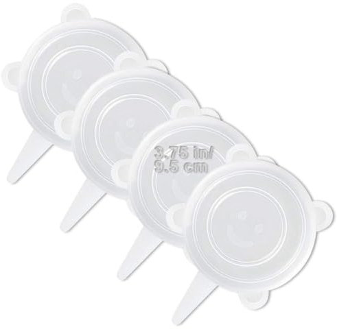 4 Pack Same Size Silicone Stretch Lids: Thicker Reusable Sturdy Covers for Containers – Expandable Food Storage, Yogurt Pot Lids, Can for Tins – Dishwasher and Freezer Safe (9.5cm)
