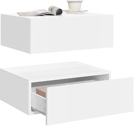 WOLTU 2er Set Nachttisch hängend,Wandregal mit Schublade, Nachtschrank Wandmontage, 40x30x14 cm,Nachtkästchen zum Einhängen,schwebende Nachtkommode, modern, weiß für Schlafzimmer Wohnzimmer, NTS24ws-2