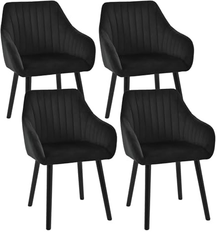 Goeurvant Esszimmerstühle 4er Set Schwarz mit Holzbeine Armlehnenstuhl Polsterstuhl aus Samt Küchenstuhl Stuhl Esszimmer mit Armlehne Wohnzimmerstuhl