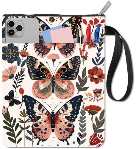 CRASPIRE Fjäril tvättbar bokärm bokskydd med dragkedja fickduk 28 x 20 cm bokskyddsväska för bokläsare bibliotekarian bokmal bibliofil inbunden pocketbok klubb gåvor läsning
