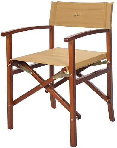 DJAR Silla de director plegable de madera con lona beige extraíble, silla portátil para exteriores, maquillaje y artistas, altura del asiento de 18 pulgadas, soporta 350 libras