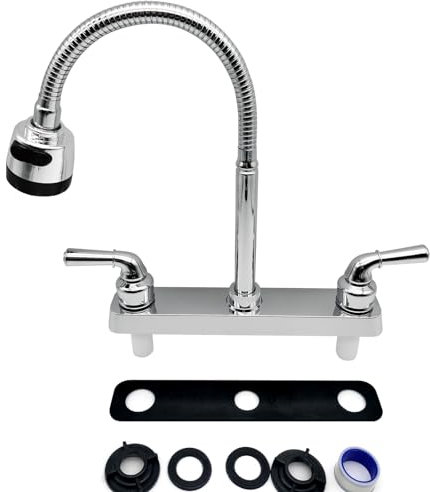 YIWEOG Wohnmobil-Wasserhahn-Ersatz, Wohnmobil-Küchenspülen-Wasserhahn mit um 360 Grad drehbarem Sprüher und flexiblem Auslauf, Wohnmobil-Badezimmer-Wasserhahn-Set für Wohnmobile, Wohnwagen, Wohnwagen