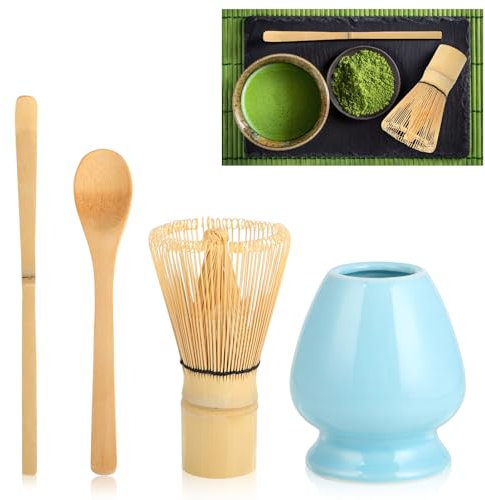 Té Matcha Kit - Matcha Kit de 4 Piezas, Batidor Té Matcha, Cuenco Té Matcha, Soporte Chasen y Cuchara Matcha - Kit Matcha para la Ceremonia del Té (Matcha Azul (cuenco no incluido))