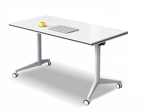 Faltbarer Konferenztisch mit Rollen, rechteckig, modularer Besprechungstisch für Büro, 140 x 40 x 73 cm, Weiß