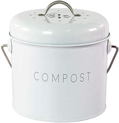 Tabletop Compost Food Bin Kitchen Compost Bin, Antique Cream Finished, Compost Caddy for Food/Fruit/Nuts Waste Recycling,White-Bianco