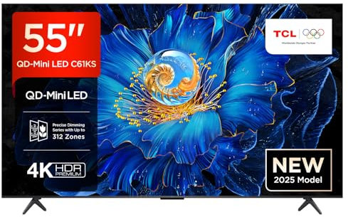 TCL 55C61KS 55 Mini LED TV, 4K UHD QLED, Smart Google TV con Dolby Atmos, Game Master