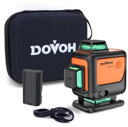 DOVOH 4 x 360° Laser Level, 4D Self-Leveling Green Laser Level, 16 Line Cross Line Laser with Manual and Pulse Mode, Alignment Tiling Floor Tool, with Type-C Charging Port, Y4-360G