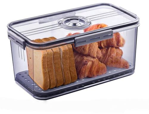 Airtight Bread Bins for Storage, Kitchen Bread Bin with Time Recording and Lip for Seal to Kepp Fresh Bread Box Containers for Homemade Bread Cookies Toast Bagle Dount & Pastries