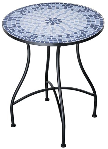 Mosaik Gartentisch Rund Metall 60 cm Mosaiktisch Garten Runder Balkontisch Tisch Indoor Bistrotisch Outdoor Terrassentisch Mosaikmuster Steinmosaik Balkon Esstisch Mediterran