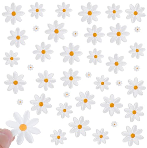 Guduling 40 parches de margaritas, imágenes de planchado para textiles de flores, parches de flores, flores para planchar para adultos y niños, manualidades, decorativos, chaquetas, vaqueros, bolsos