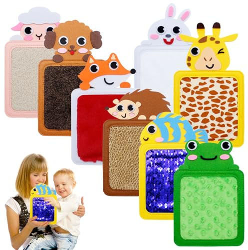 Vlecexs Tapis Sensoriel Bébé, 8 Pièces Dalle Sensorielle pour Enfants, Tapis Sensoriels pour Enfant Autistes, Jouets Sensorielle Bebe Tissu Texturé Sensoriel, Jeux Sensoriels Bebe Cadeau pour Autisme