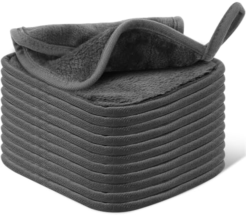 INFICRIME Makeup Remover Cloth, 6 x 6 Inch Ultra Soft and Reusable Microfiber Makeup Remover Towels for All Skin Types, Remove Instantly Dirt with Just Water, 12 Pack, Grey