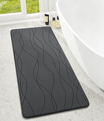 chakme Badezimmerteppich, 60x150cm Dunkelgrau Badematte rutschfest | Memoryschaum Duschvorleger, Waschbar Badvorleger, Groß Wasserabsorbierend Badteppich