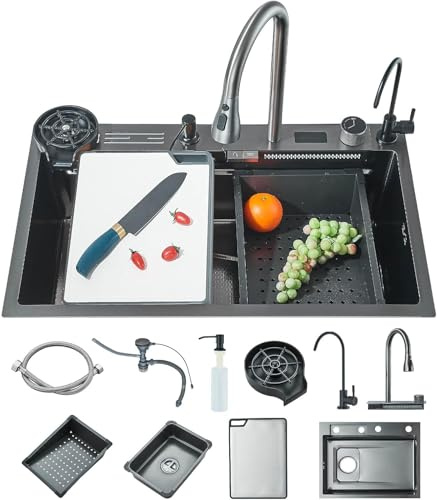 Llffssdg Fregadero de Cocina Acero Inoxidable 55x45 cm Rectangular Acabado con Tabla de Cortar Deslizante Montaje Inferior